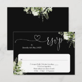 Cartons Réponse Fleurs de verdure Écriture cursive Cœur Noir et Bl (Devant / Derrière)