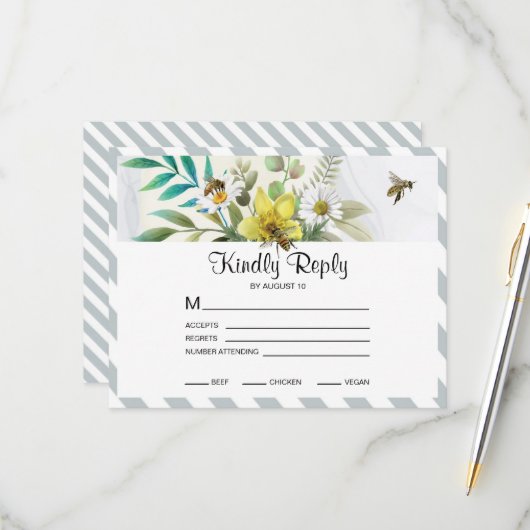 Cartons Réponse Fleurs d'été Cadre d'or (Devant/Arrière en situation)