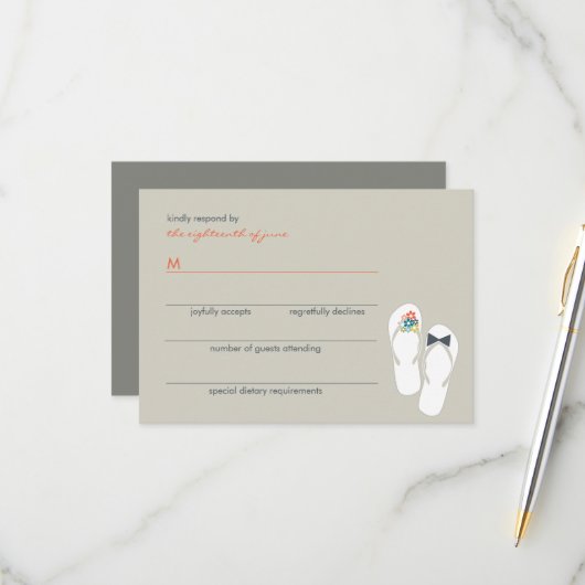 Cartons Réponse Fleurs d'été Mariée et Groom Flip Flops Mariage (Devant/Arrière en situation)