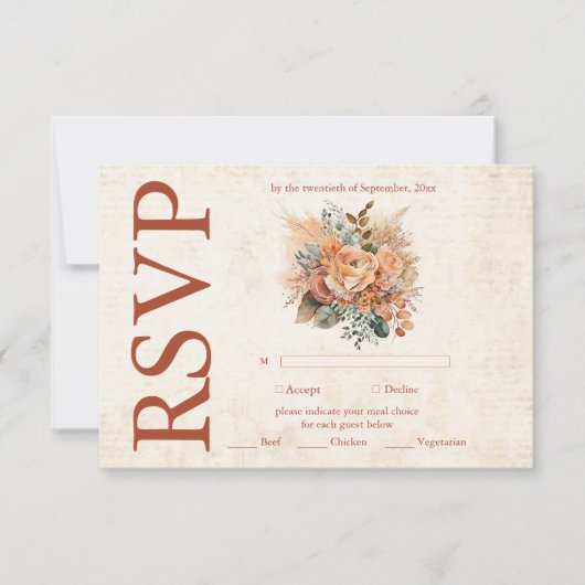Cartons Réponse Fleurs en terre cuite rouille Mariage de automne o (Devant)
