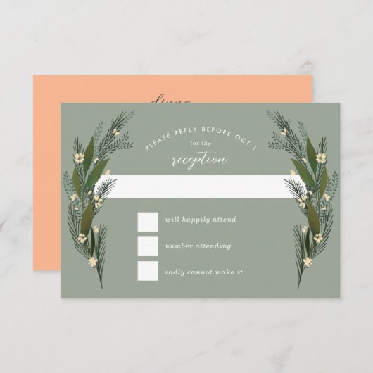 Cartons Réponse Fleurs Esquissées Feuillage Vert Sauge Mariage (Devant / Derrière)