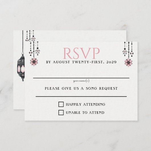 Cartons Réponse Fleurs et lanternes roses (Devant / Derrière)