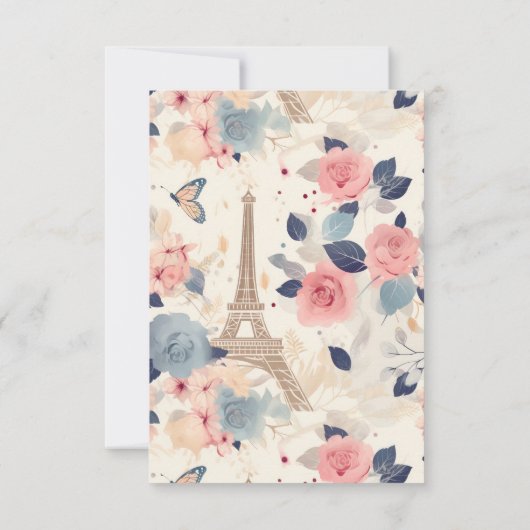 Cartons Réponse Fleurs et Tour Eiffel Paris Motif Mariage (Dos)