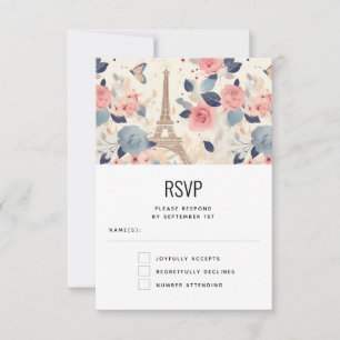 Cartons Réponse Fleurs et Tour Eiffel Paris Motif Mariage