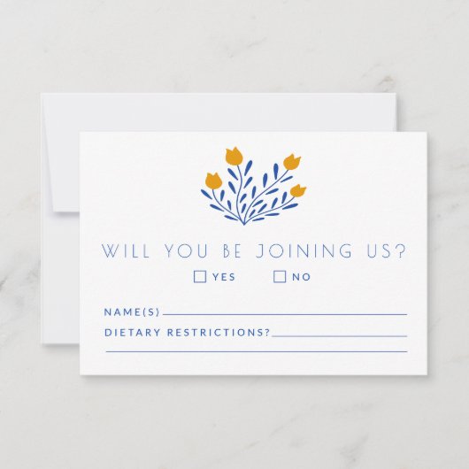 Cartons Réponse Fleurs folk Scandi en Mariage bleu et jaune (Devant)