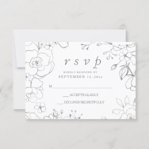 Cartons Réponse Fleurs grises argentées Simple Élégant Mariage RSV