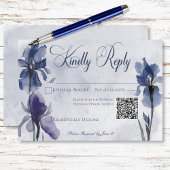 Cartons Réponse Fleurs Iris Bleu Moderne Mariage QR Code
