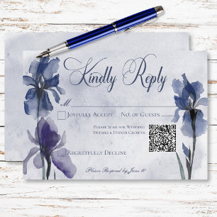 Cartons Réponse Fleurs Iris Bleu Moderne Mariage QR Code