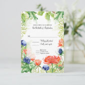 Cartons Réponse Fleurs modernes Aquarelle Corail Bleu Foliage Vert (Debout devant)