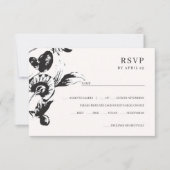 Cartons Réponse Fleurs noires et blanches élégantes mariage botani (Devant)