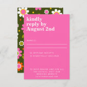 Cartons Réponse Fleurs Rétro Groovy Années 60 Rose Clair Vert Mari (Devant / Derrière)