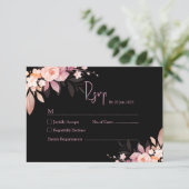 Cartons Réponse Fleurs Rose Noir & Blush Mariage  (Debout devant)