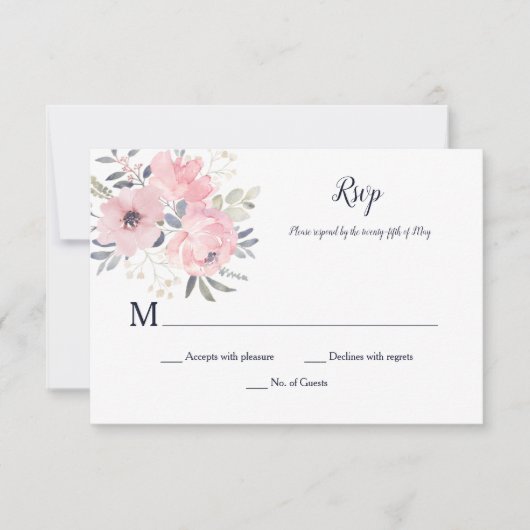 Cartons Réponse Fleurs rose pâle - Blanc - Mariage | (Devant)