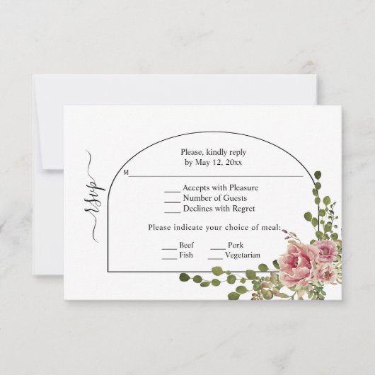 Cartons Réponse Fleurs roses, arches et mariage monogramme rose po (Devant)