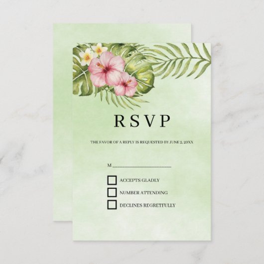 Cartons Réponse Fleurs roses Arrière - plan vert (Devant / Derrière)