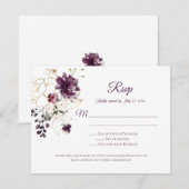 Cartons Réponse Fleurs roses avec contour or et violet foncé, vers (Devant / Derrière)