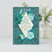 Cartons Réponse Fleurs Roses blanches/vertes sur papier motif vert (Debout devant)