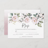 Cartons Réponse Fleurs roses poudrées mariage fiançailles (Devant / Derrière)