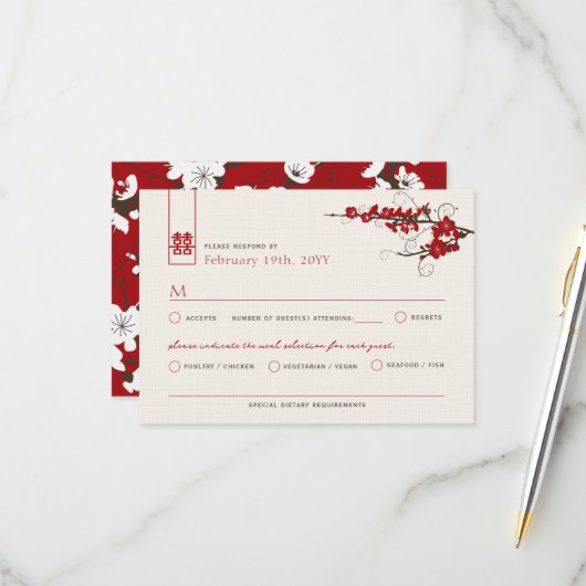 Cartons Réponse Fleurs rouges de cerisiers Sakura torse Mariage as (Devant/Arrière en situation)