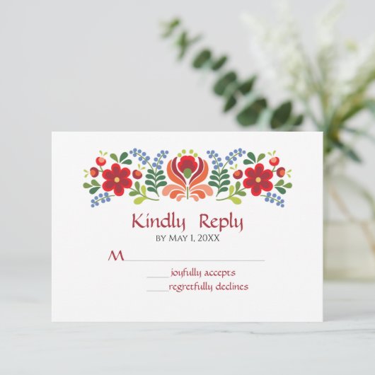 Cartons Réponse Fleurs Rouges Design Hongroises (Debout devant)