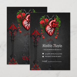 Cartons Réponse Fleurs rouges du coeur gothique.