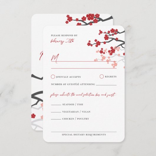 Cartons Réponse Fleurs rouges Sakura Fleurs cerises fleurs Mariage (Devant / Derrière)