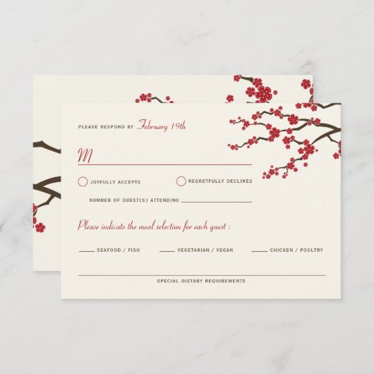 Cartons Réponse Fleurs rouges Sakura Fleurs cerises fleurs Mariage (Devant / Derrière)