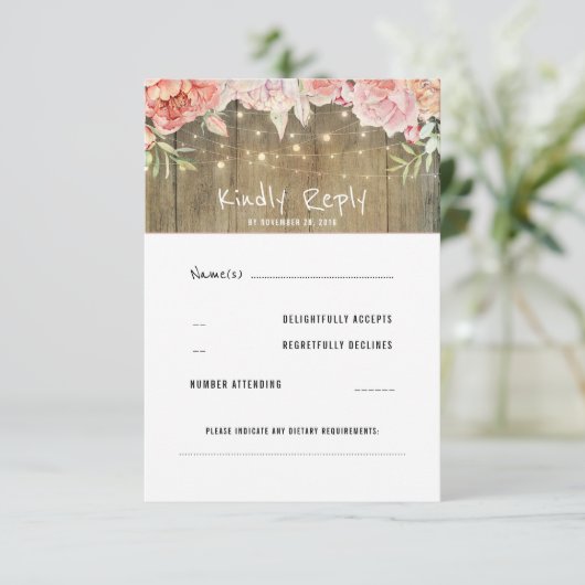 Cartons Réponse Fleurs rousses rustiques Lumières de cordes Mariag (Debout devant)