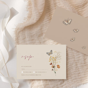 Cartons Réponse Fleurs sauvages Brown Boho et Mariage de papillons