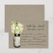 Cartons Réponse Fleurs sauvages dans un pot Mason en jute rustique (Devant / Derrière)