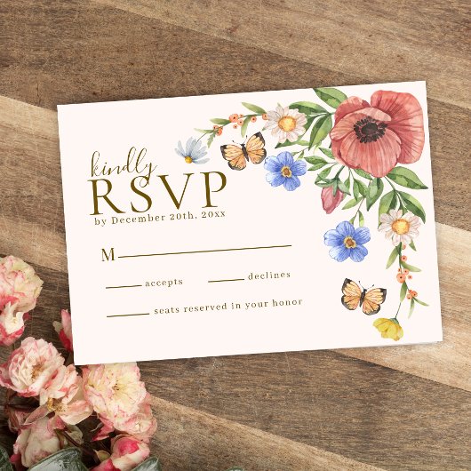 Cartons Réponse Fleurs sauvages floraux d'aquarelle Boho Mariage