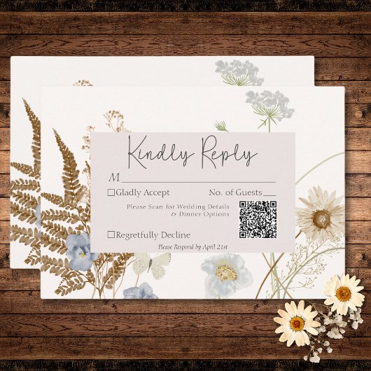 Cartons Réponse Fleurs sauvages sur Cream Mariage QR Code