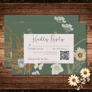 Cartons Réponse Fleurs sauvages sur Sage Green Mariage QR Code