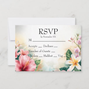 Cartons Réponse Fleurs tropicales hawaïennes Mariage coloré