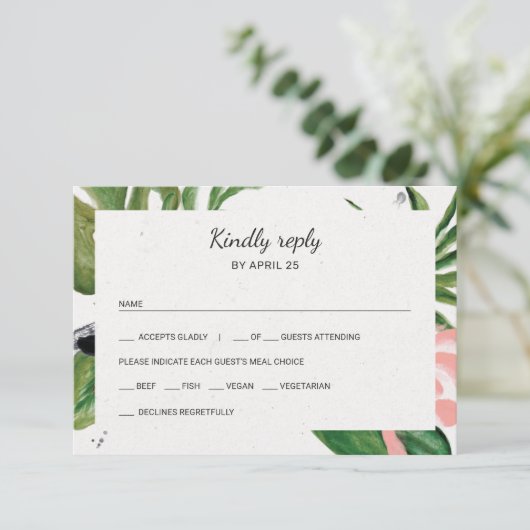 Cartons Réponse Fleurs tropicales photo choix de repas mariage RSV (Debout devant)