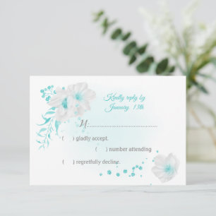 Cartons Réponse fleurs turquoise et blanche botanique