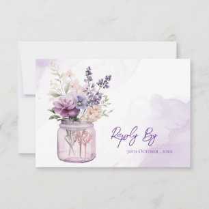 Cartons Réponse Fleurs Violettes Dans Mason Jar Mariage Rustique É