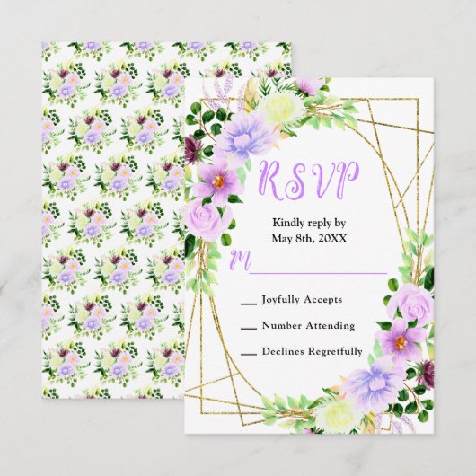 Cartons Réponse Fleurs violettes de printemps avec feuillage (Devant / Derrière)