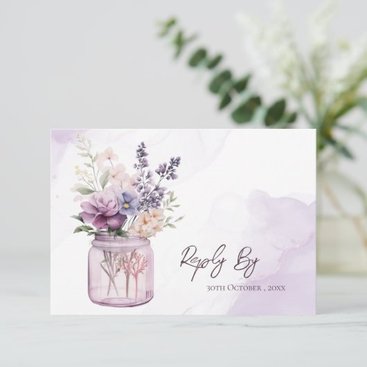 Cartons Réponse Fleurs violettes rustiques Élégantes En Mariage Ma (Debout devant)