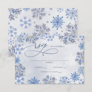 Cartons Réponse Flocons de Neige Argent Bleu Noël Hiver Mariage