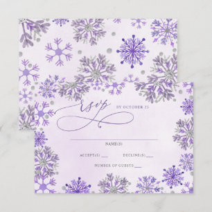 Cartons Réponse Flocons de Neige Argent Violet Noël Hiver Mariage
