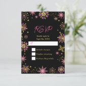 Cartons Réponse Flocons de neige dorés et roses Hiver (Debout devant)