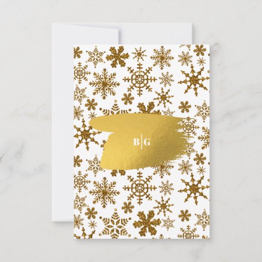 Cartons Réponse Flocons dorés Mariage de Noël festif (Dos)