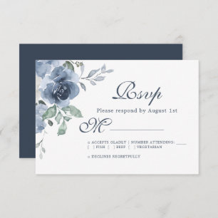 Cartons Réponse Floral bleu foncé Rose Mariage