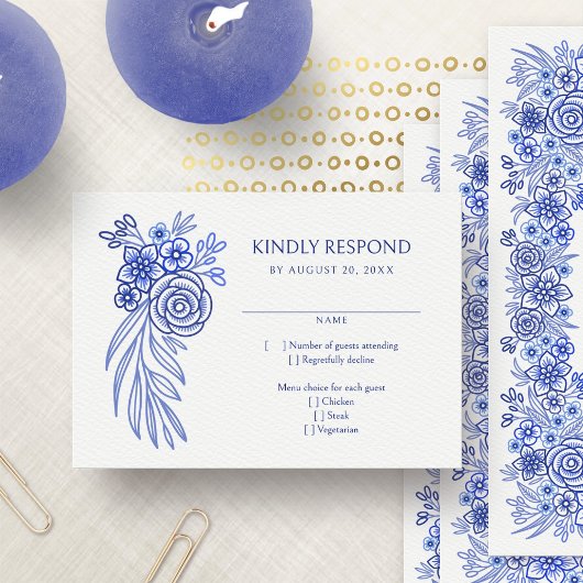 Cartons Réponse Floral bleu Mariage français