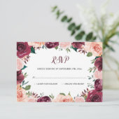 Cartons Réponse Floral Blush Bourgogne Rose Mariage frontalier (Debout devant)