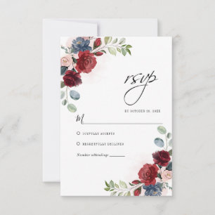 Cartons Réponse Floral Bourgogne Aquarelle Mariage botanique
