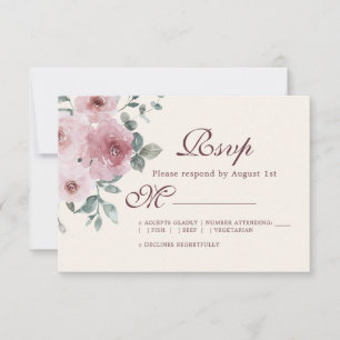 Cartons Réponse Floral Bourgogne Dusty Rose Rose Mariage ivoire