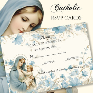 Cartons Réponse Floral Catholique Bienheureux Marie Floral Bleu