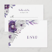 Cartons Réponse Floral d'argent violet | entrée + invités (Devant / Derrière)